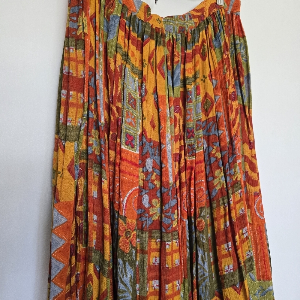 Kaktus Plus Vintage Boho Broomstick Midi Skirt - Orange Floral 1X - Picture 8 of 10